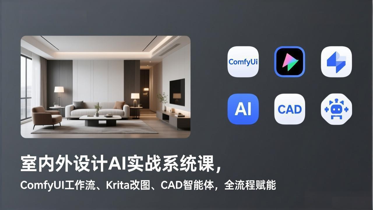 室内外设计AI实战系统课，ComfyUI工作流、Krita改图、CAD智能体，全流程赋能-米创网