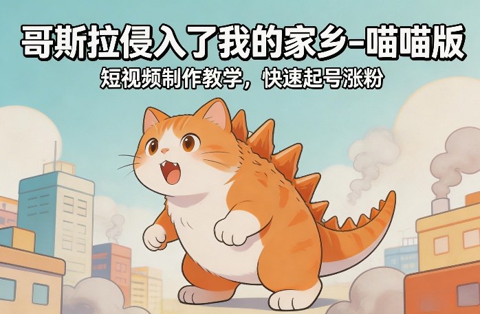 哥斯拉侵入了我的家乡–喵喵版短视频制作教学，快速起号涨粉-米创网