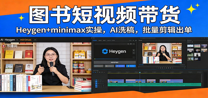 图书短视频带货：Heygen+minimax实操，AI洗稿 ，批量剪辑出单-米创网