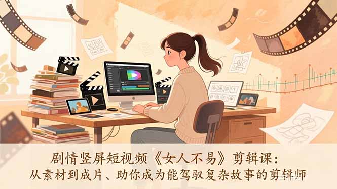 剧情竖屏短视频《女人不易》剪辑课：从素材到成片、助你成为能驾驭复杂故事的剪辑师-米创网