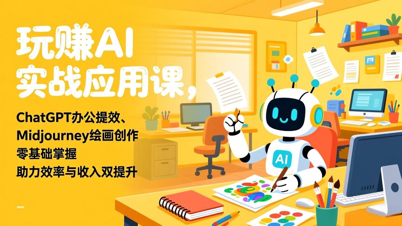 玩赚AI实战应用课，ChatGPT办公提效、Midjourney绘画创作，零基础掌握，助力效率与收入双提升-米创网