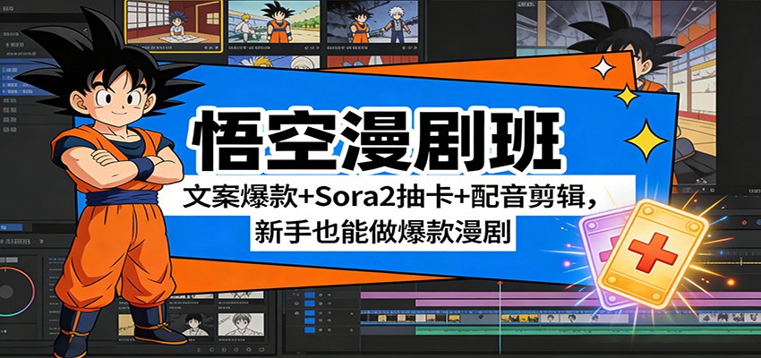 悟空漫剧班：文案爆款+Sora2抽卡+配音剪辑，新手也能做爆款漫剧-米创网