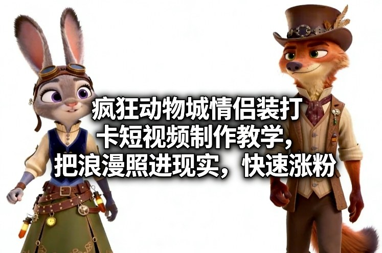 疯狂动物城情侣装打卡短视频制作教学，把浪漫照进现实，快速涨粉-米创网