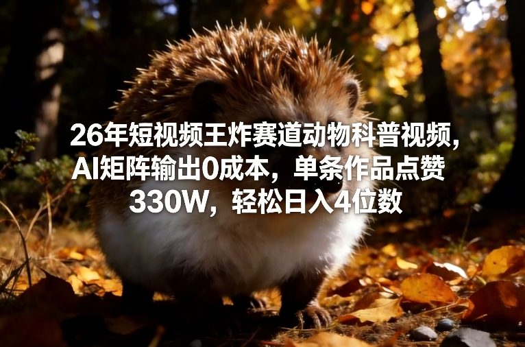 26年短视频王炸赛道动物科普视频，AI矩阵输出0成本，单条作品点赞330W，轻松日入4位数-米创网