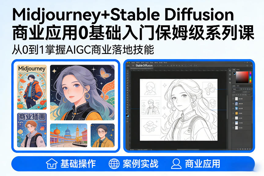 AIGC商业应用Midjourney+Stable Diffusion教程，0基础入门保姆级系列课-米创网