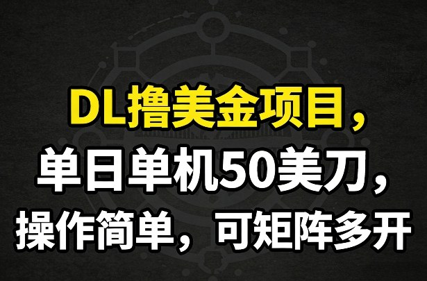 DL撸美金项目，单日单机50美刀，操作简单，可矩阵多开-米创网