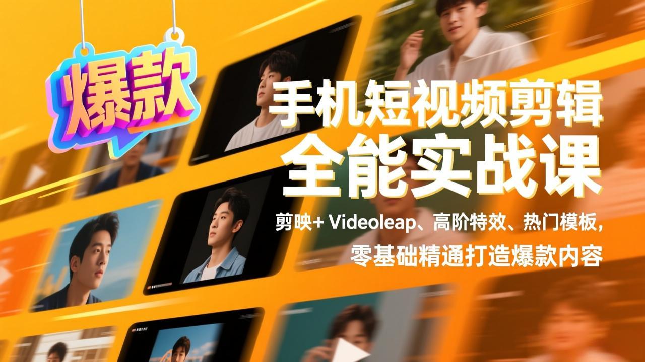 手机短视频剪辑全能实战课，剪映+Videoleap、高阶特效、热门模板，零基础精通打造爆款内容-米创网
