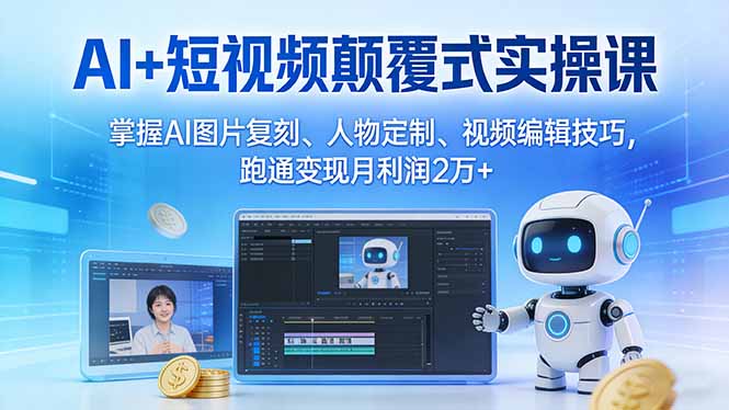 AI+短视频颠覆式实操课：掌握AI图片复刻、人物定制、视频编辑技巧，跑通变现月利润2万+-米创网