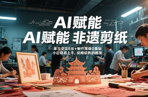 AI赋能非遗剪纸，地标性建筑爆款视频，单日变现8张+制作简单0基础，小白容易上手，保姆级拆解教程-米创网
