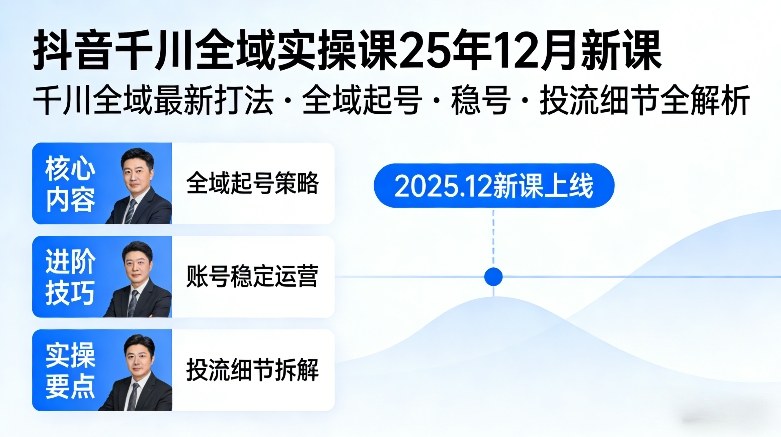 抖音千川全域全域实操课25年12月新课，千川全域最新打法，全域起号，稳号，投流细节全部都有-米创网