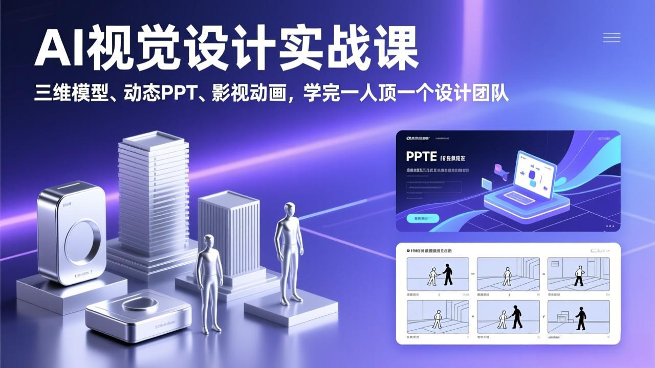 AI视觉设计实战课，三维模型、动态PPT、影视动画，学完一人顶一个设计团队-米创网