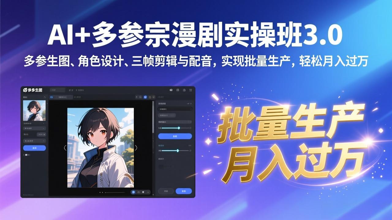 AI+多参宗漫剧实操班3.0：多参生图、角色设计、三帧剪辑与配音，实现批量生产，轻松月入过万-米创网