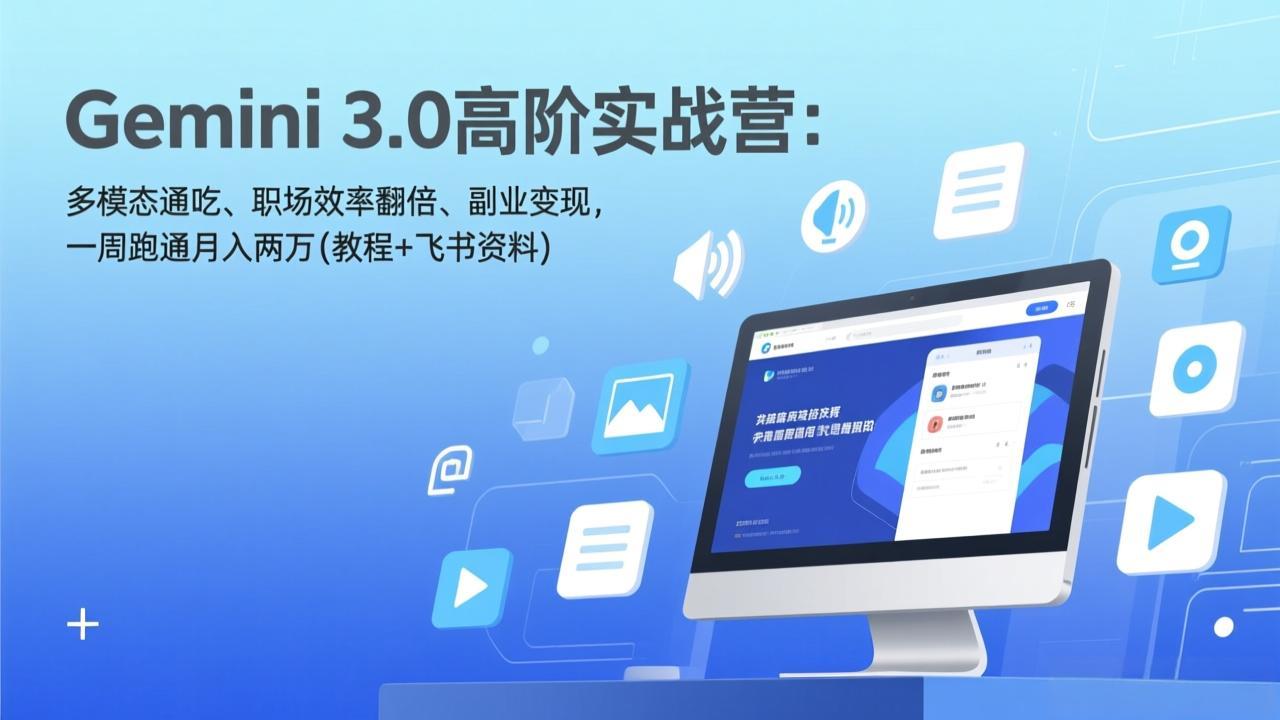 Gemini 3.0高阶实战营：多模态通吃、职场效率翻倍、副业变现，一周跑通月入两万(教程+飞书资料-米创网