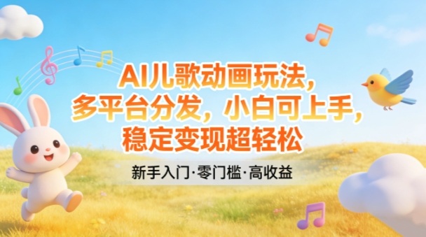 AI儿歌动画玩法，多平台分发，小白可上手，稳定变现超轻松-米创网