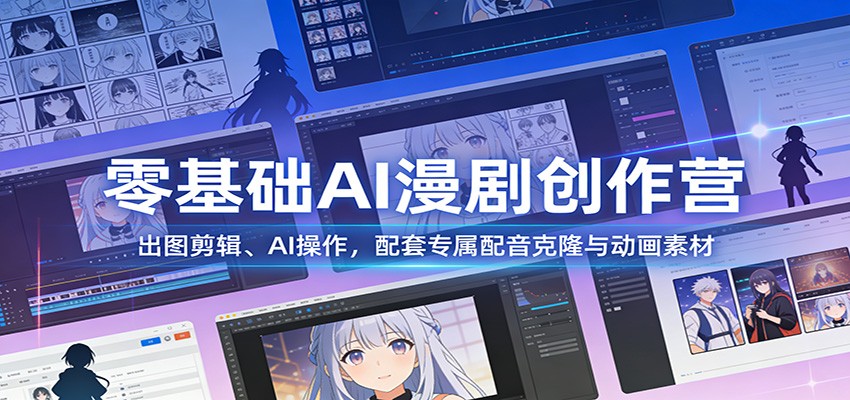 零基础AI漫剧创作营：出图剪辑、AI操作，配套专属配音克隆与动画素材-米创网
