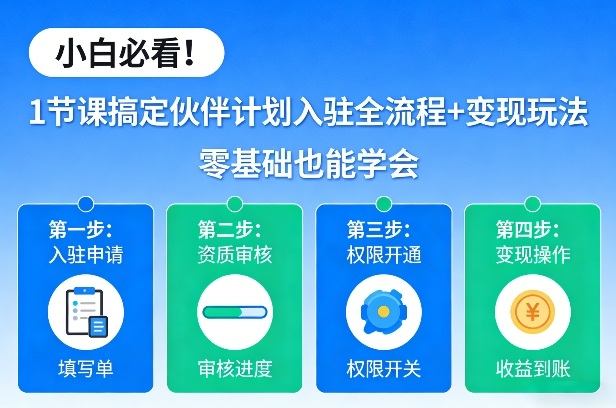 小白必看！1节课搞定伙伴计划入驻全流程+变现玩法，零基础也能学会-米创网