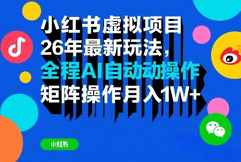 小红书虚拟项目26年最新玩法，全程AI自动操作，矩阵操作月入1W＋【揭秘】-米创网