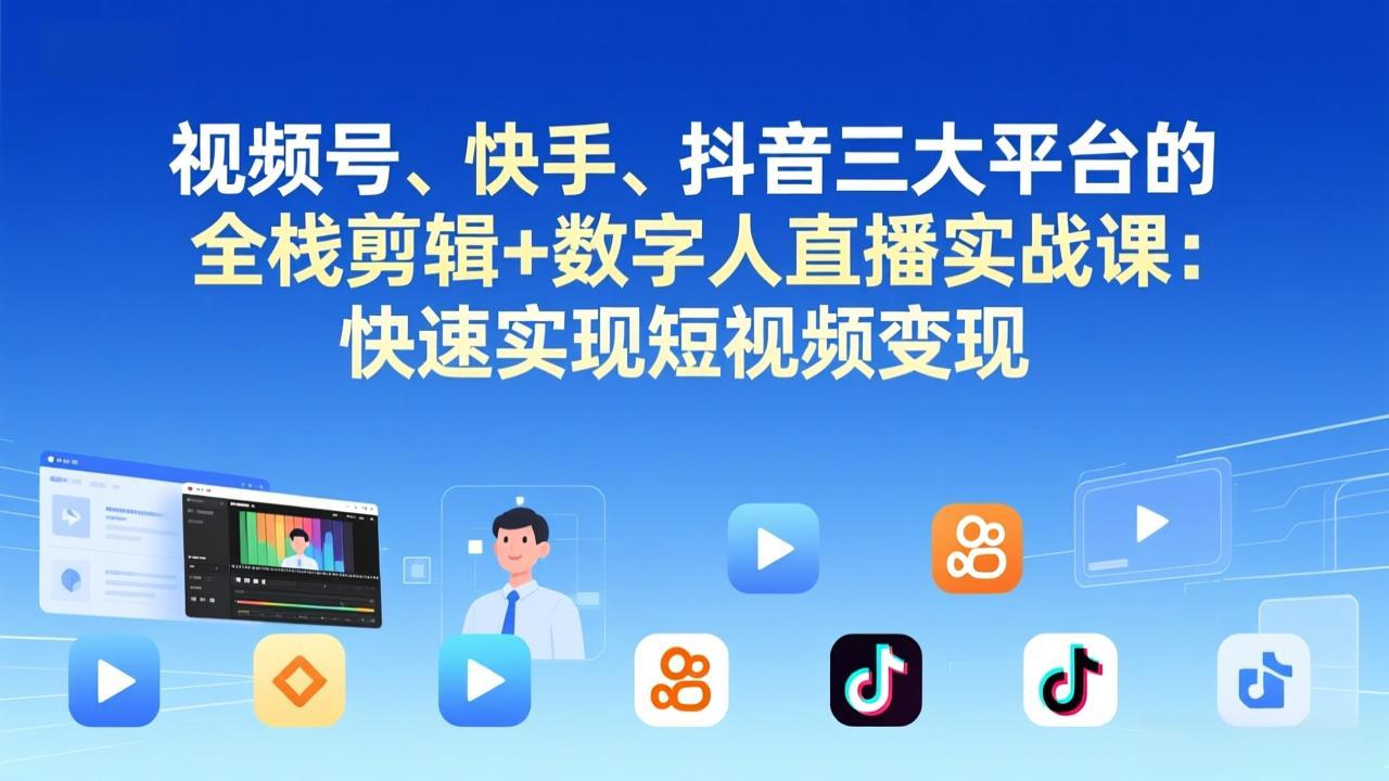 视频号+快手+抖音三大平台的全栈剪辑+数字人直播实战课-3月更新：快速实现短视频变现-米创网