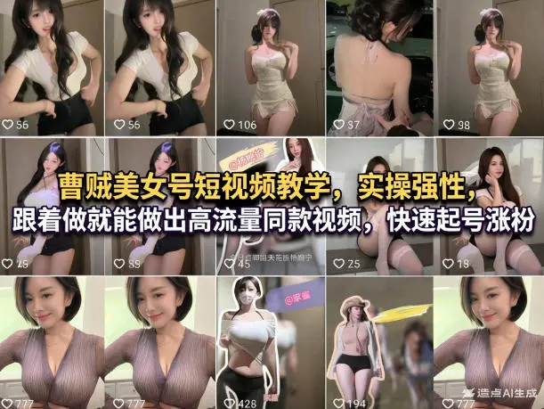 曹贼美女号短视频教学，实操性强，跟着做就能做出高流量同款视频，快速起号涨粉-58创客