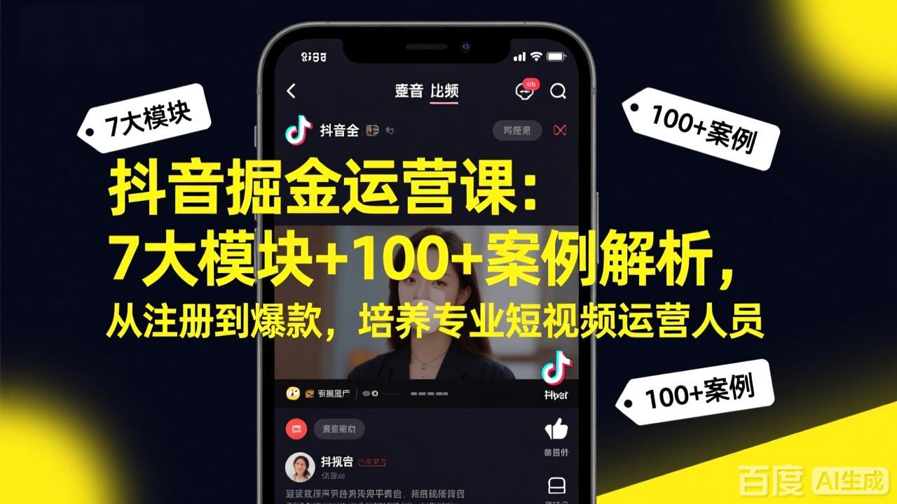 抖音掘金运营课：7大模块+100+案例解析，从注册到爆款，培养专业短视频运营人员-米创网