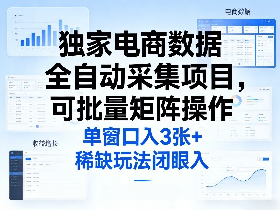 独家电商数据全自动采集项目，可批量矩阵操作，单窗口日入3张+，稀缺玩法闭眼入【揭秘】-米创网