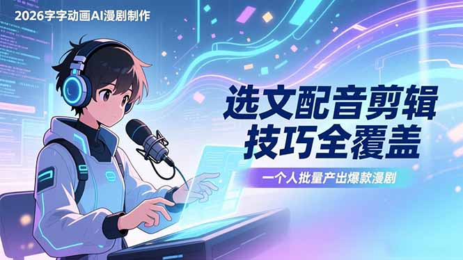2026字字动画AI漫剧制作-1期，选文配音剪辑技巧全覆盖，一个人就能批量产出爆款漫剧-米创网