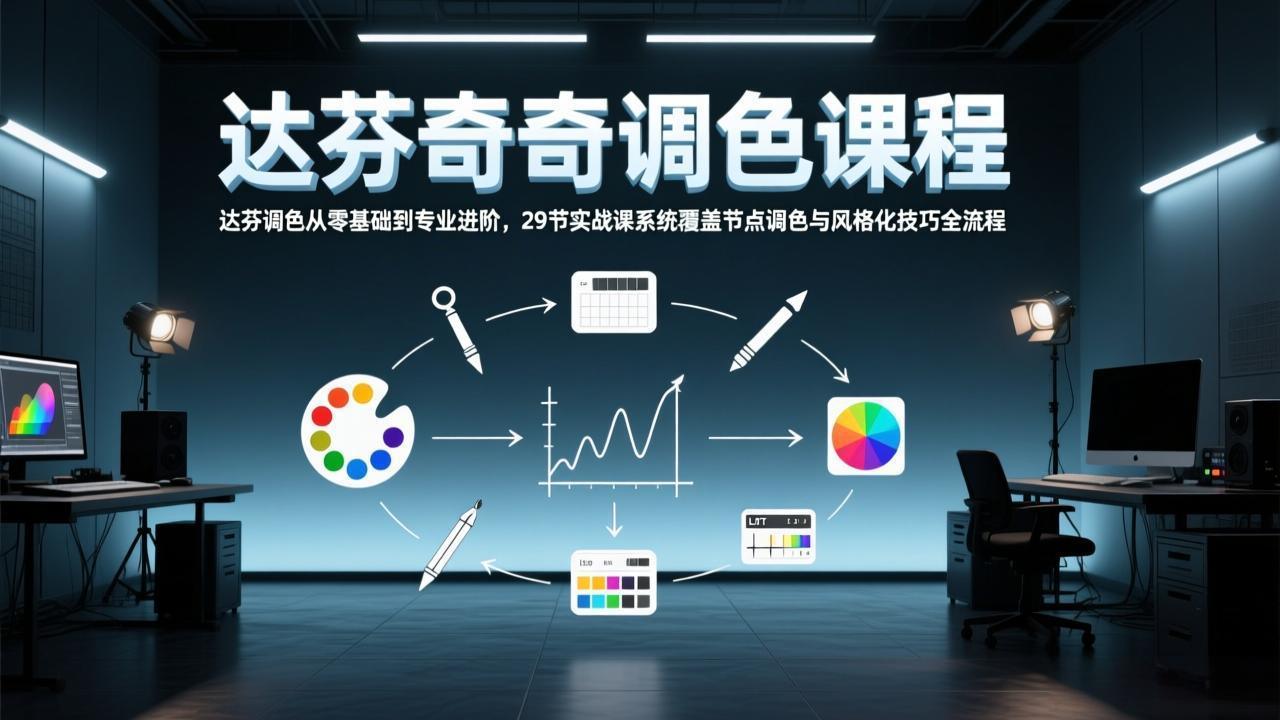 达芬奇调色从零基础到专业进阶，29节实战课系统覆盖节点调色与风格化技巧全流程-米创网