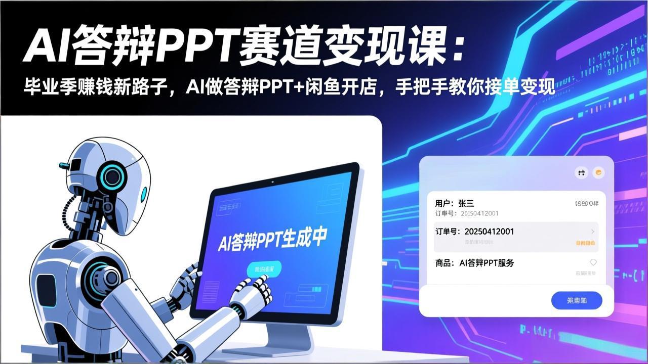 AI答辩PPT赛道变现课：毕业季赚钱新路子，AI做答辩PPT+闲鱼开店，手把手教你接单变现-米创网
