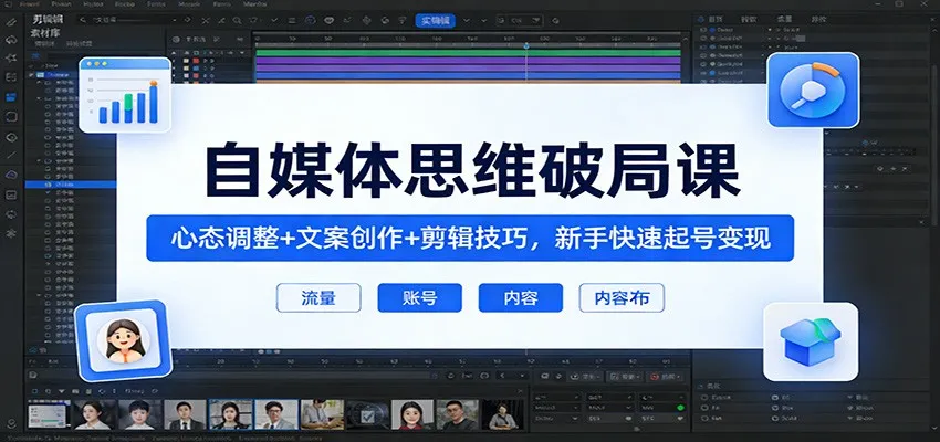 自媒体思维破局课：心态调整+文案创作+剪辑技巧，新手快速起号变现-58创客