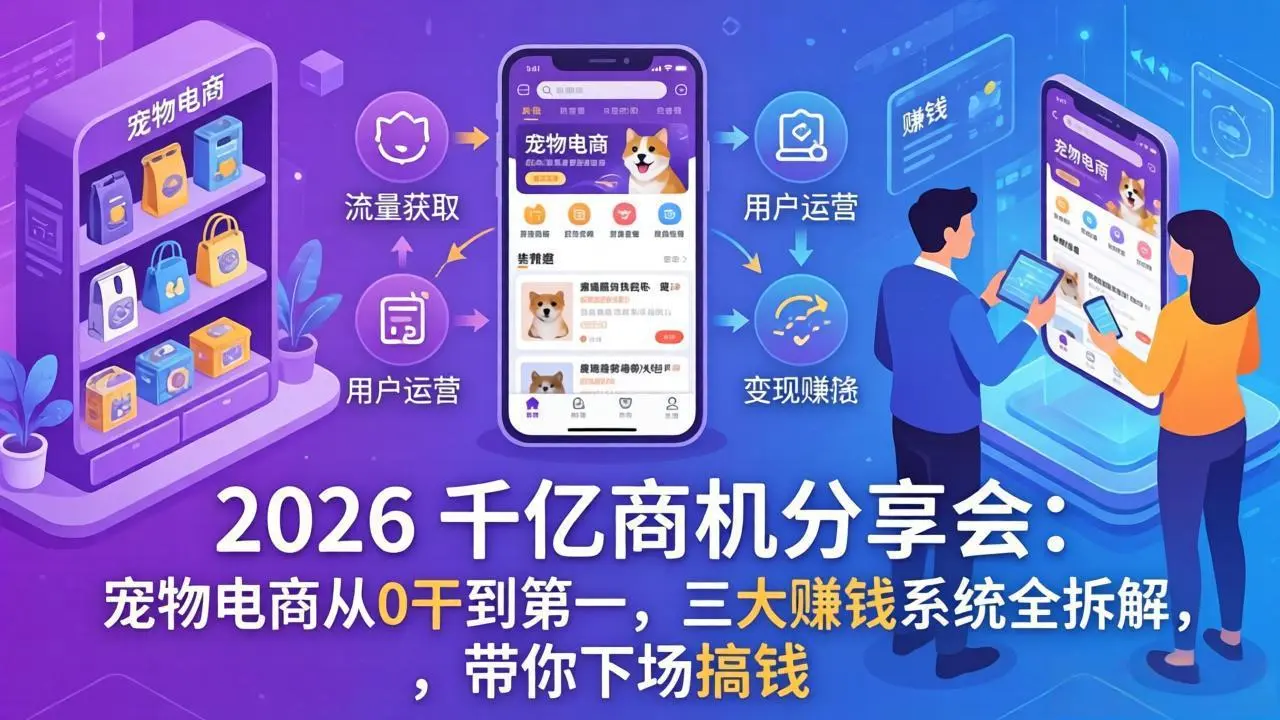 2026 千亿商机分享会：宠物电商从0干到第一，三大赚钱系统全拆解，带你下场搞钱-58创客