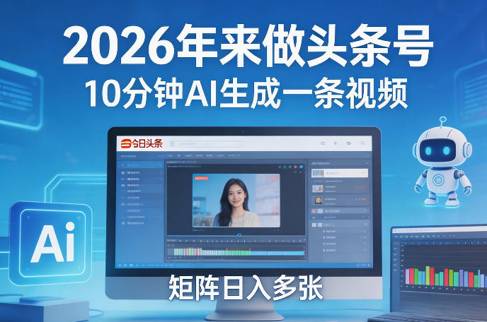 2026年来做头条号，10分钟AI生成一条视频，矩阵日入多张-米创网