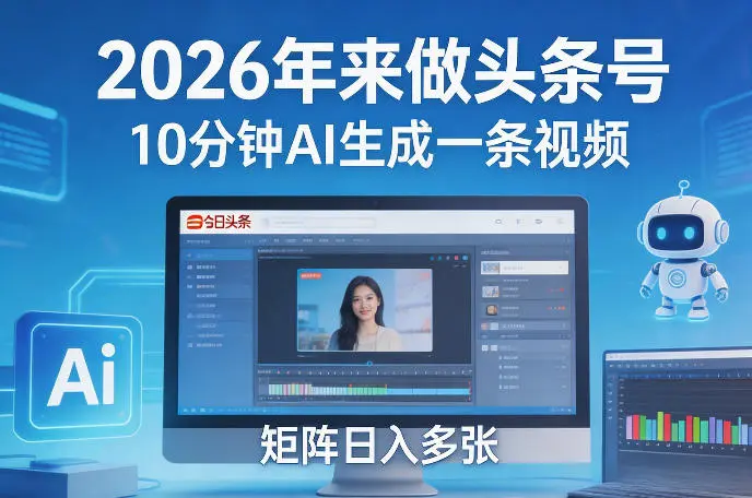 2026年来做头条号,10分钟AI生成一条视频,矩阵日入多张-58创客
