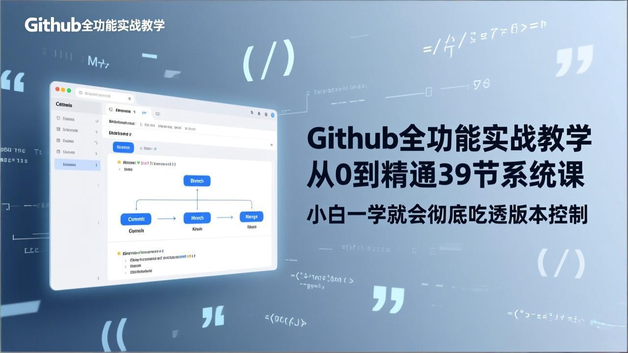 GitHub-全功能实战教学，从0到精通39节系统课，小白一学就会彻底吃透版本控制-米创网