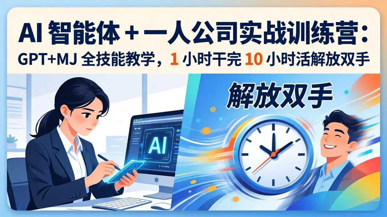 AI 智能体 + 一人公司实战训练营：GPT+MJ 全技能教学，1 小时干完 10 小时活解放双手-58创客