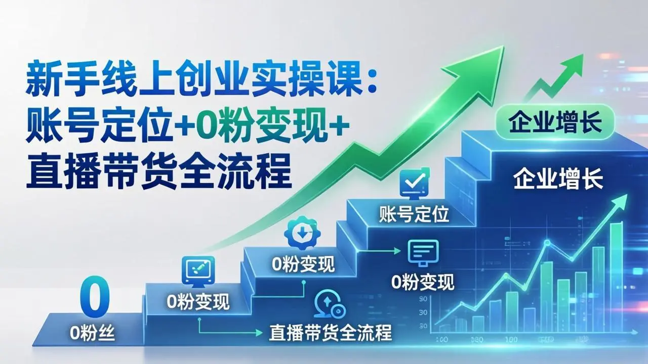 新手线上创业实操课：账号定位+0粉变现+直播带货全流程，企业用户增长一步到位-58创客