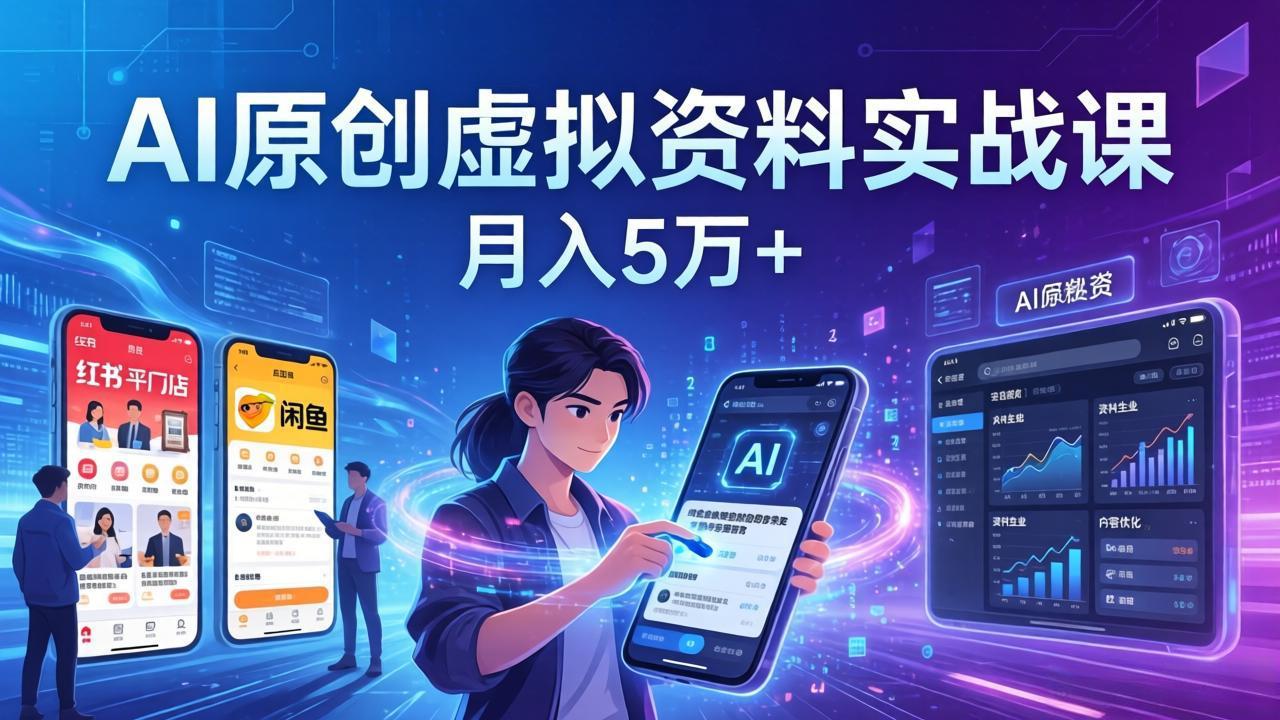 AI原创虚拟资料实战课：2026新机会，小红书闲鱼开店，普通人用AI轻松变现，月入5万+-米创网