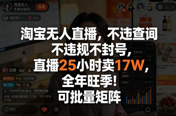 淘宝无人直播，不违规不封号，直播25小时卖17W，全年旺季！可批量矩阵【揭秘】-米创网