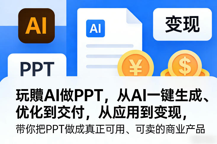 玩賺AI做PPT，从AI一键生成、优化到交付，从应用到变现，带你把PPT做成真正可用、可卖的商业产品-米创网