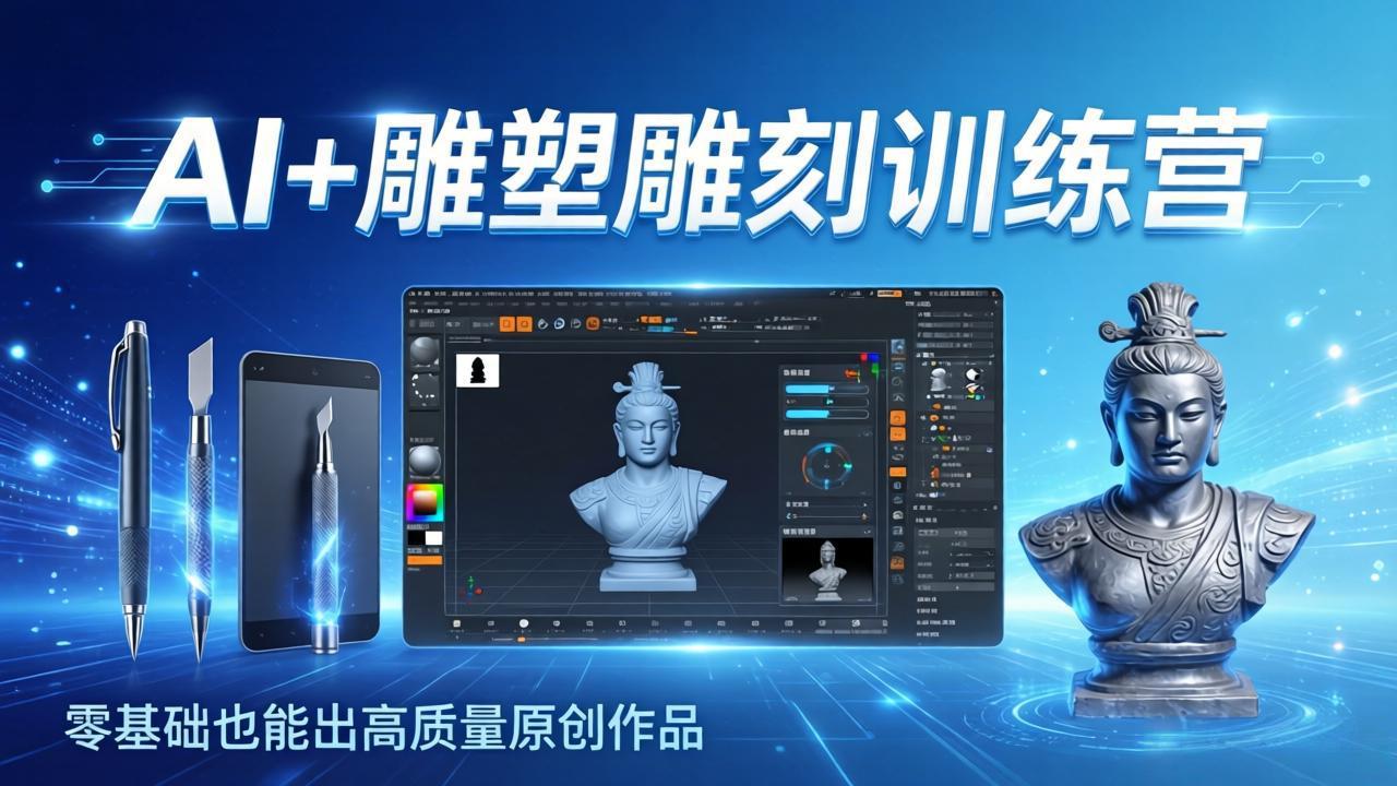 AI+雕塑雕刻训练营：从AI创作、大模型训练到3D雕刻 + 渲染，零基础也能出高质量原创作品-米创网