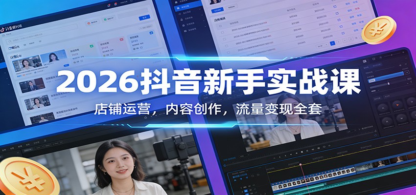 2026抖音新手实战课：店铺运营，内容创作，流量变现全套-米创网