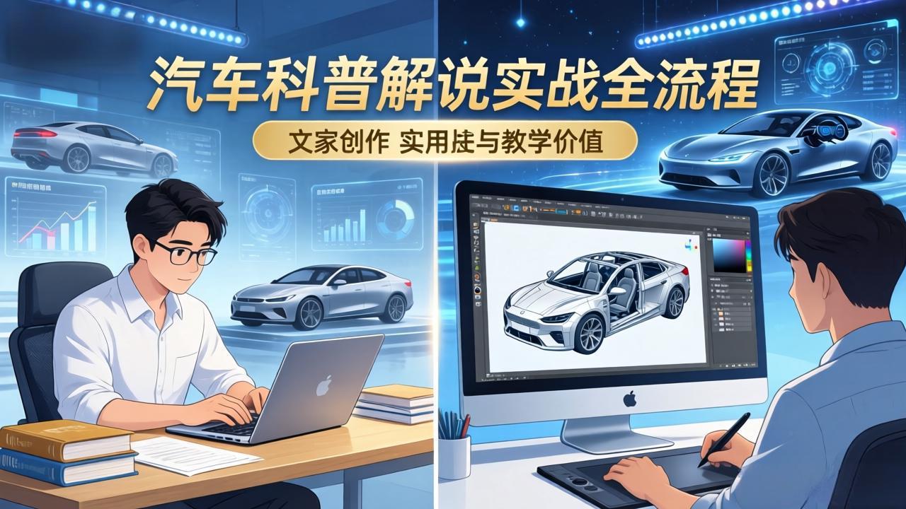 抖音汽车科普解说实战：文案+动画+画面处理+去水印全流程，打造专业汽车科普视频-米创网