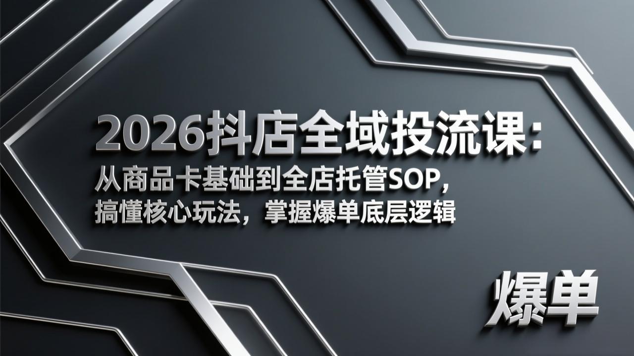 2026抖店全域投流课：从商品卡基础到全店托管SOP，搞懂核心玩法，掌握爆单底层逻辑-米创网