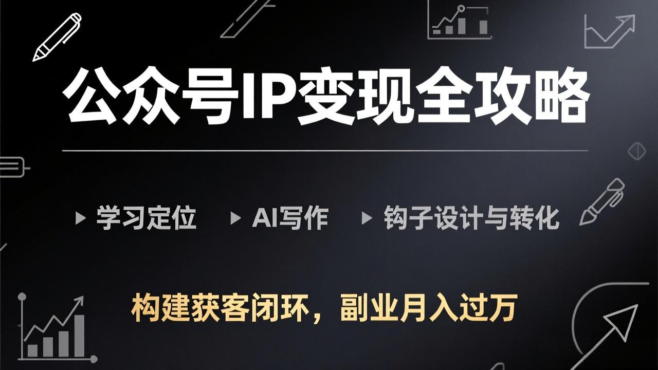 公众号IP变现全攻略-更新，学习定位、AI写作、钩子设计与转化，构建获客闭环，副业月入过万-米创网