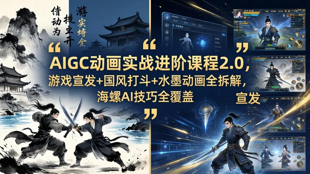 AIGC动画实战进阶课程2.0,游戏宣发+国风打斗+水墨动画全拆解,海螺AI技巧全覆盖-58创客