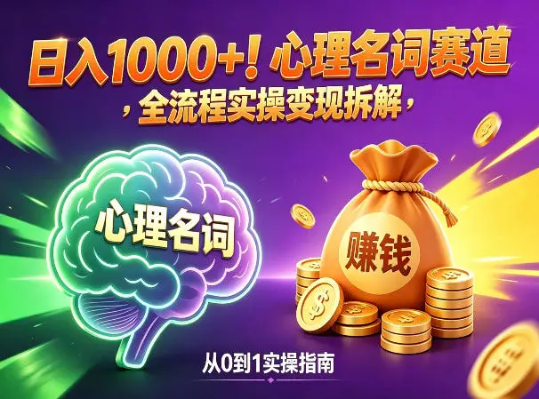 心理名词赛道，新手小白也能做，全流程项目拆解，单日变现1k+-58创客