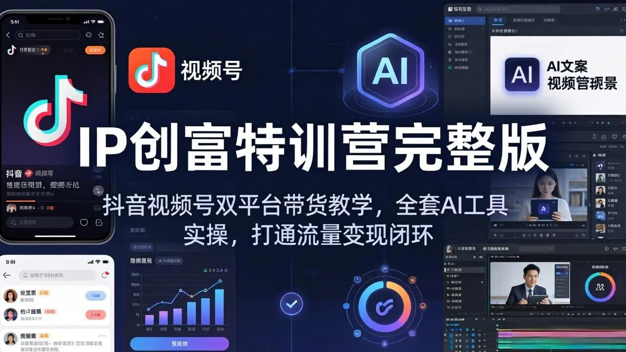 IP创富特训营完整版:抖音视频号双平台带货教学,全套AI工具实操,打通流量变现闭环-58创客