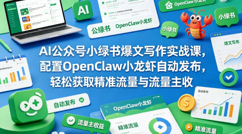 AI公众号小绿书爆文写作实战课，配置OpenClaw小龙虾自动发布，轻松获取精准流量与流量主收益-58创客