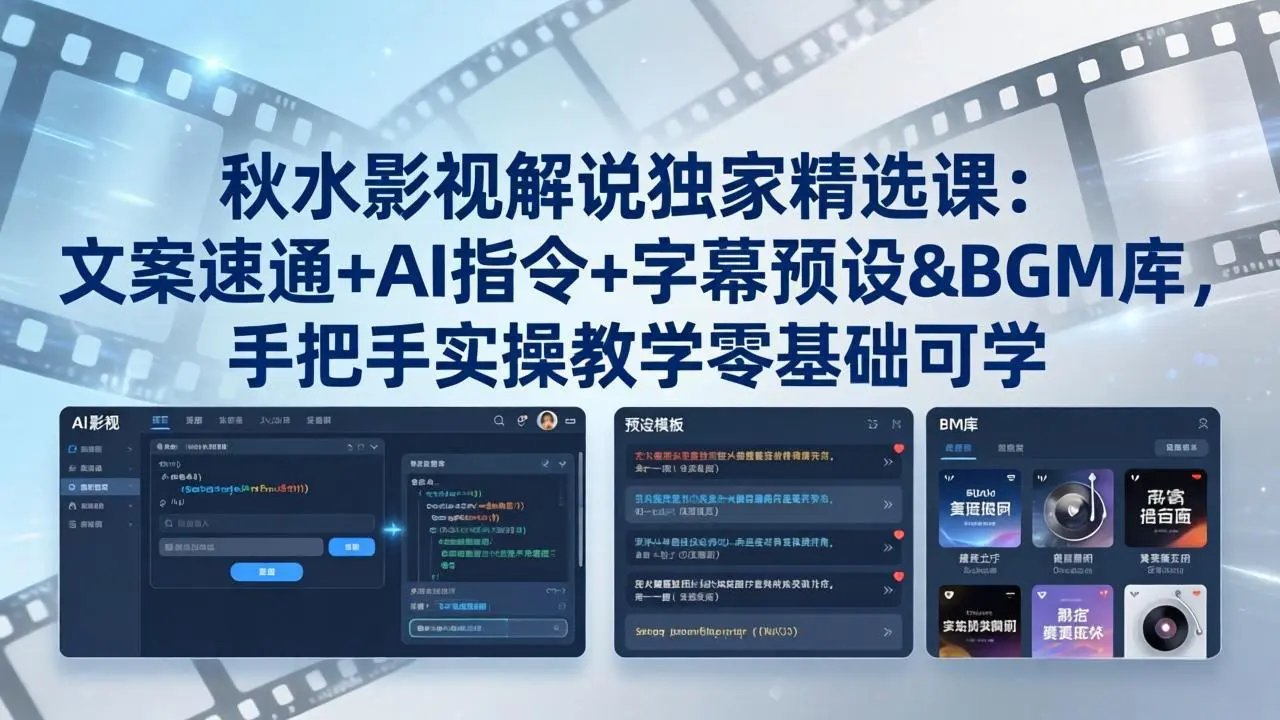 秋水影视解说独家精选课：文案速通+AI指令+字幕预设+BGM库，手把手实操教学零基础可学-58创客