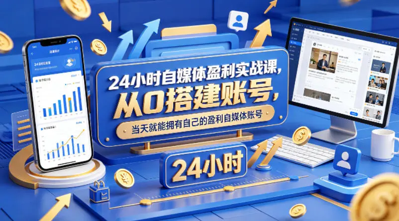24小时自媒体盈利实战课,从0搭建账号,当天就能拥有自己的盈利自媒体账号-58创客