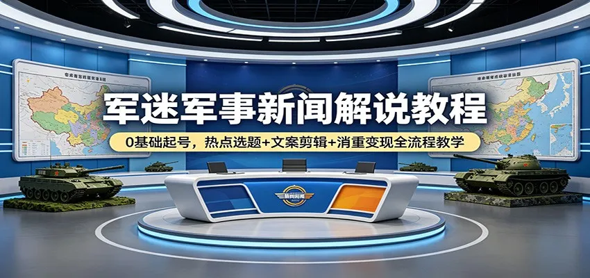 军迷军事新闻解说教程:0基础起号,热点选题+文案剪辑+消重变现全流程教学-58创客